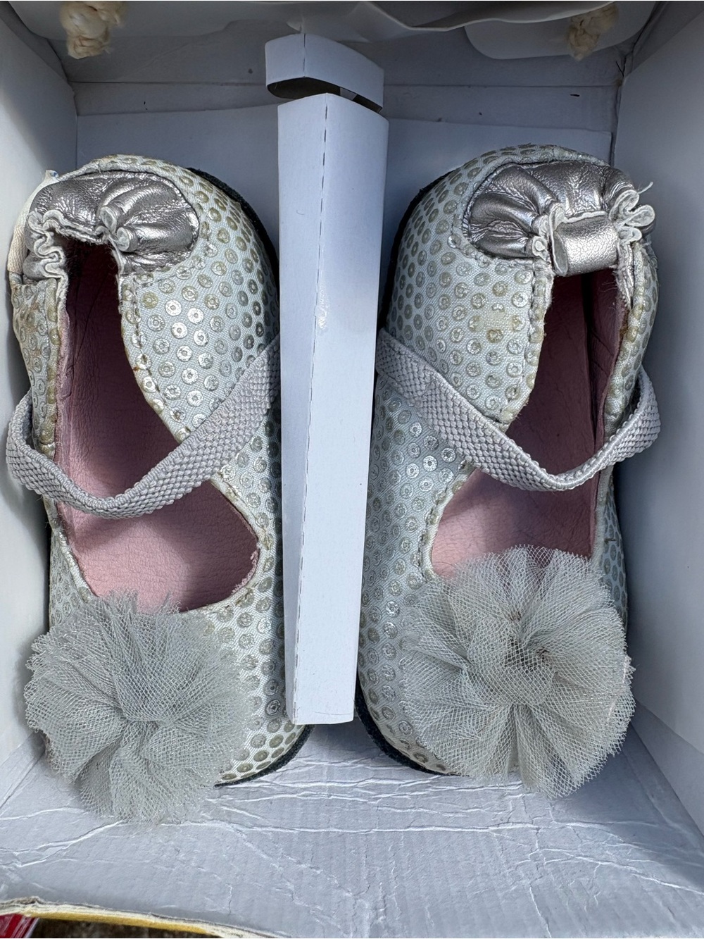 Robeez Silver Sequin Pom Ballet Shoes